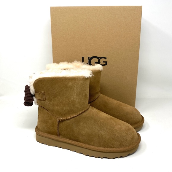 💖MEGA SALE💖UGG W Mini Bailey Corduroy Bow Women Brown Suede Boots 1117650CHE - Picture 7 of 9